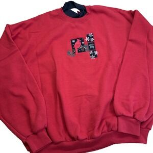 B2-Vintage Christmas Sweater Womens 2XL RED CARDINAL Sweatshirt High Neck